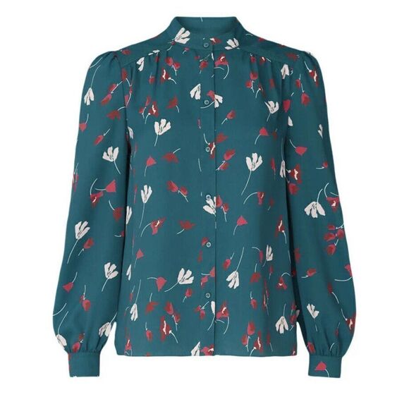 JOIE Women’s Myella Floral Print Blouse Size XXS Teal Long Sleeve Button Top - Picture 5 of 12
